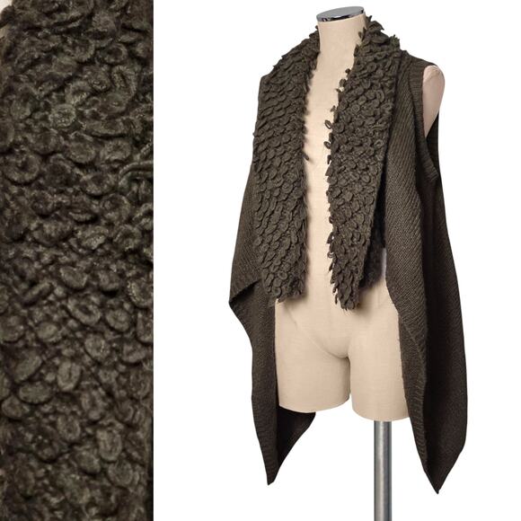 MOSSIMO Brown Wool Blend Shaggy Matted Drape Vest Sweater Top XL - Picture 1 of 1